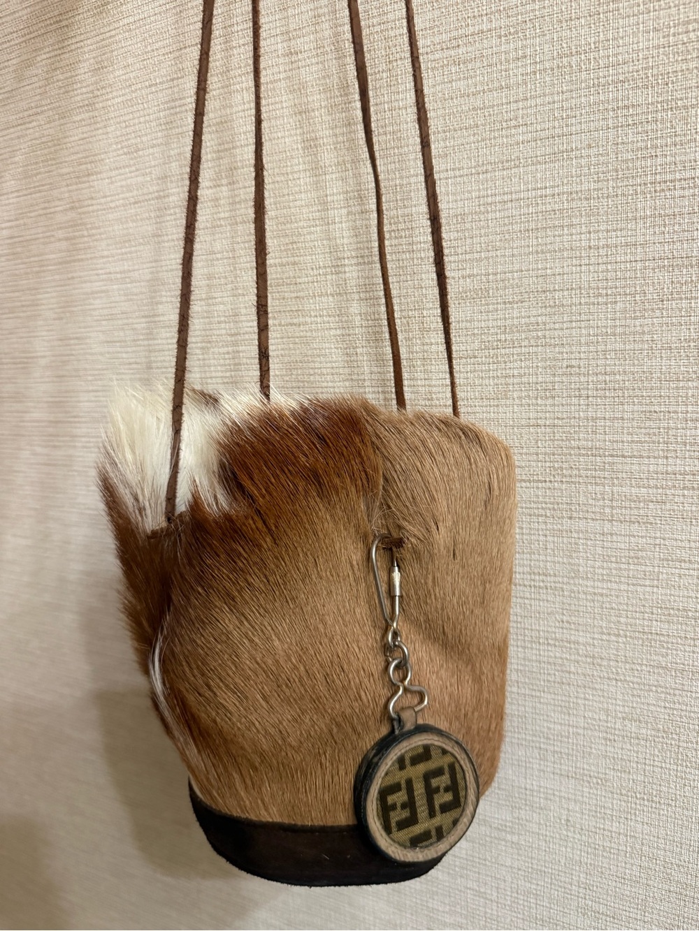 Vintage Brown Haircalf Crossbody Bag with Fendi Charm